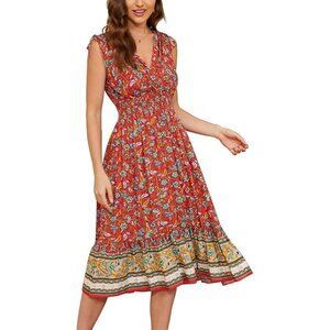 Ostoo NWT Large Floral Midi Maxi Dress Sleeveless Empire Waist Boho